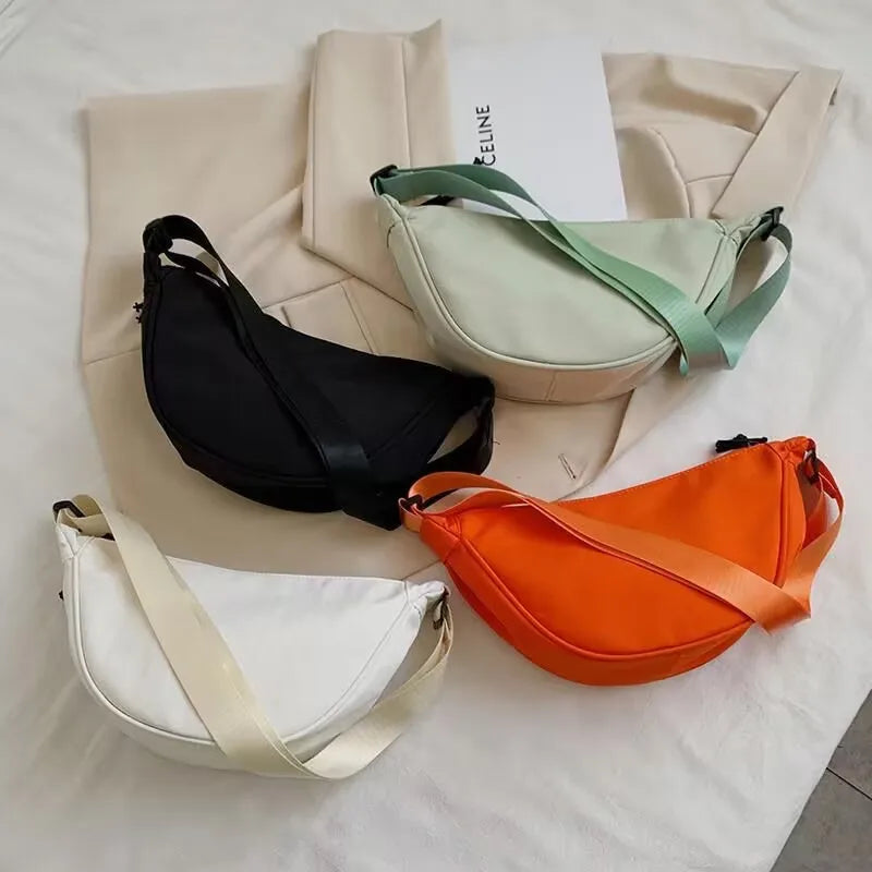 Simple Body Bag Solid Nylon Bags Women Men Unisex Shoulderbag Black Canvas Bag Large Capacity Underarm Stroage Bag with Zipper Zpaxo