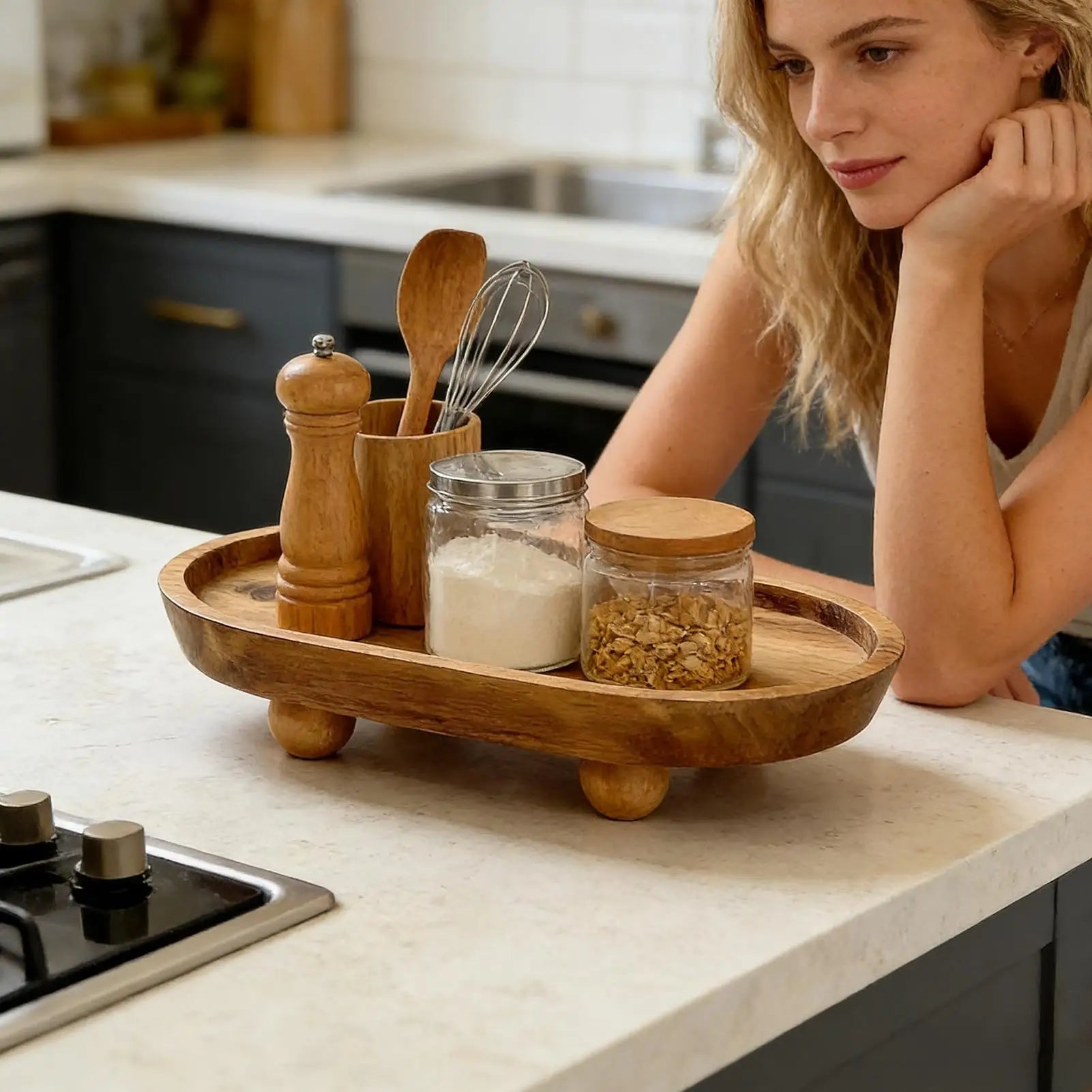 Risers Decor Oval Small Wooden Pedestal Perfumes Display Stand Home