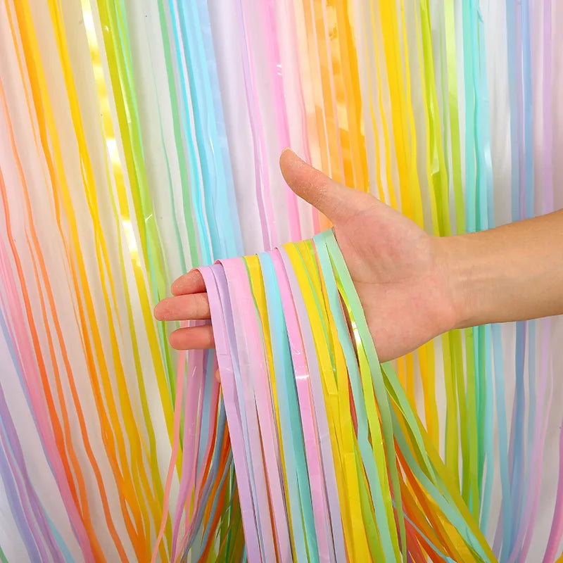 Rainbow Foil Fringe Curtain Gradient Macaron Curtains Photo Booth Zpaxo Rainbow 4