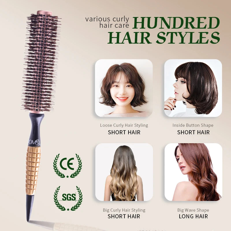 Round Barrel Boar Bristles Hair Brush Women Blowing Curling Styling Hair Comb Anti Static Roll Hairbrush Profissional Wood Combs Zpaxo
