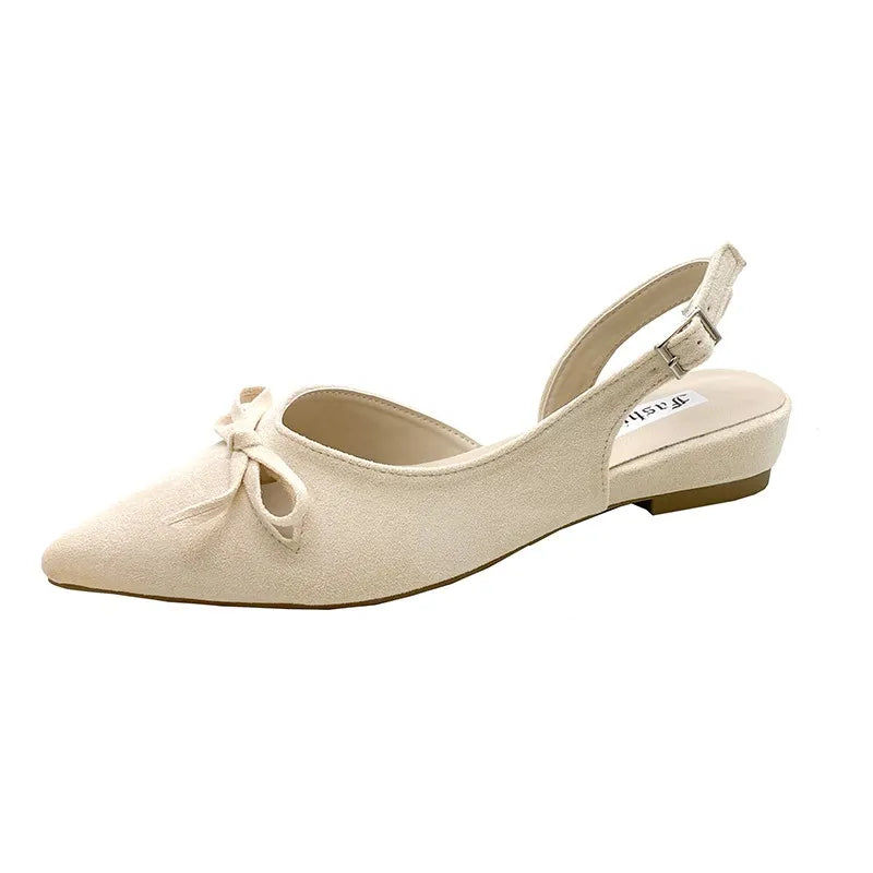 Summer Women's Low Heel Sandals Fashion Butterfly-knot Pointed Toe