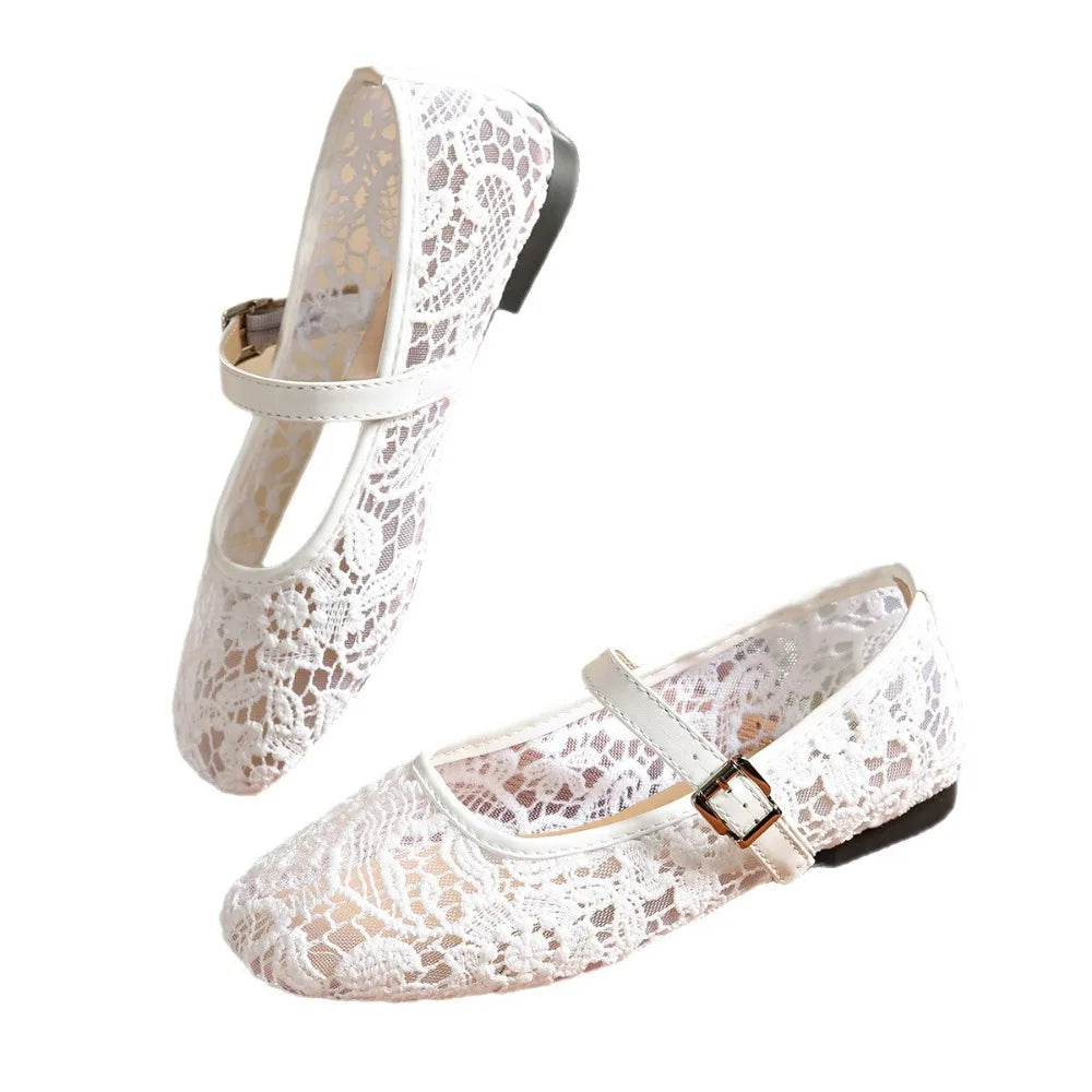 Fashion Lace Mary Jane Shoes Women Casual Comfortable Ballet Flats