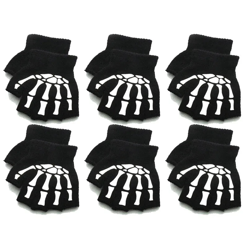 Skeleton Skull Glow-in-the-Dark Fingerless Halloween Gloves
