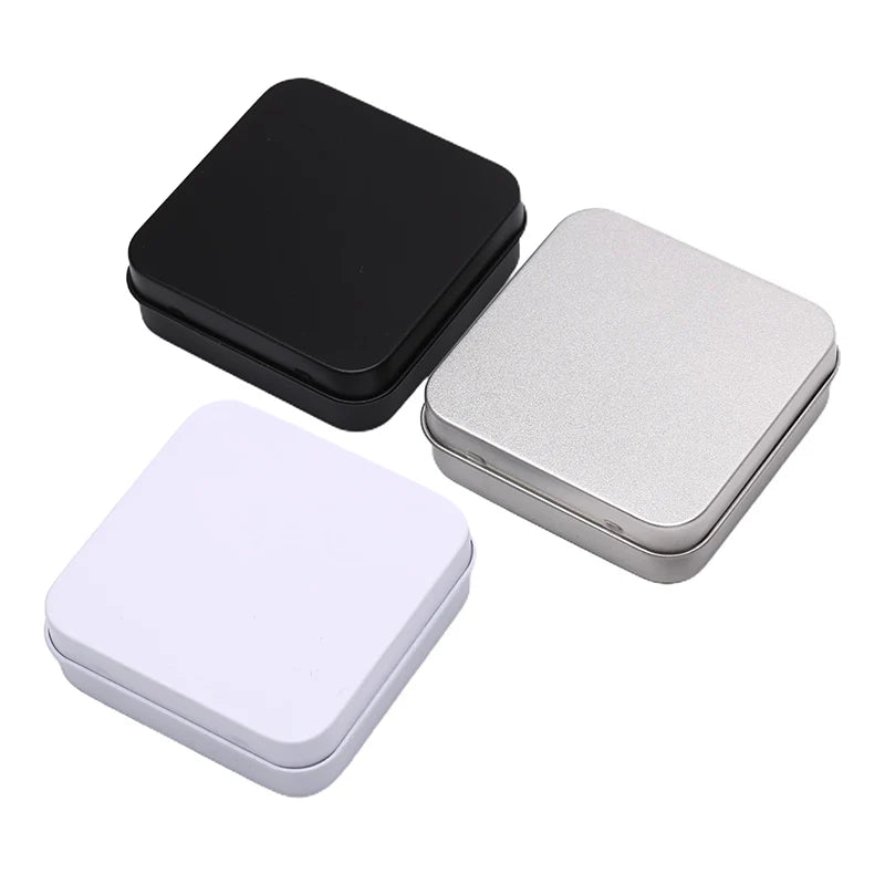 CMMini Square Small Tin Box Metal Hinged Flip Storage Case Jewelry