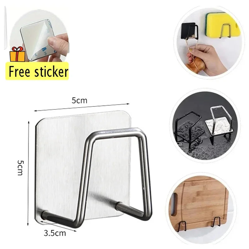 Kitchen Sponges Holder Stainless Steel Sink Sponges Drain Drying Rack Self Adhesive Storage Holder Hooks Bathroom Organizer Zpaxo sliver 1pcs