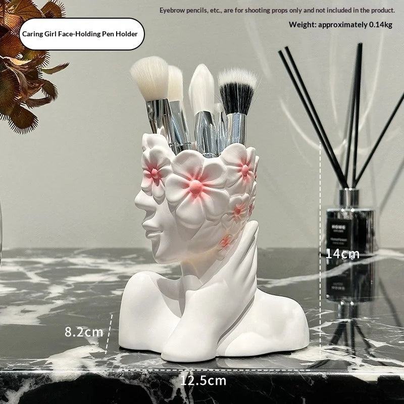 Nordic Face Girl Makeup Brush Holder – Resin Desk Organizer Makeup Brush Holder Zpaxo B