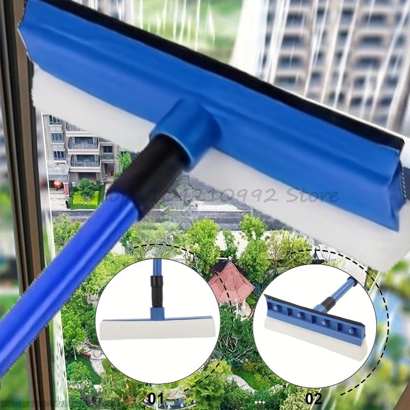 2in1 Telescopic Window Glass Cleaner Wiper with Rubber Squeegee and Durable Sponge Brush for Home Bathroom Mirror Cleaning Tool Zpaxo