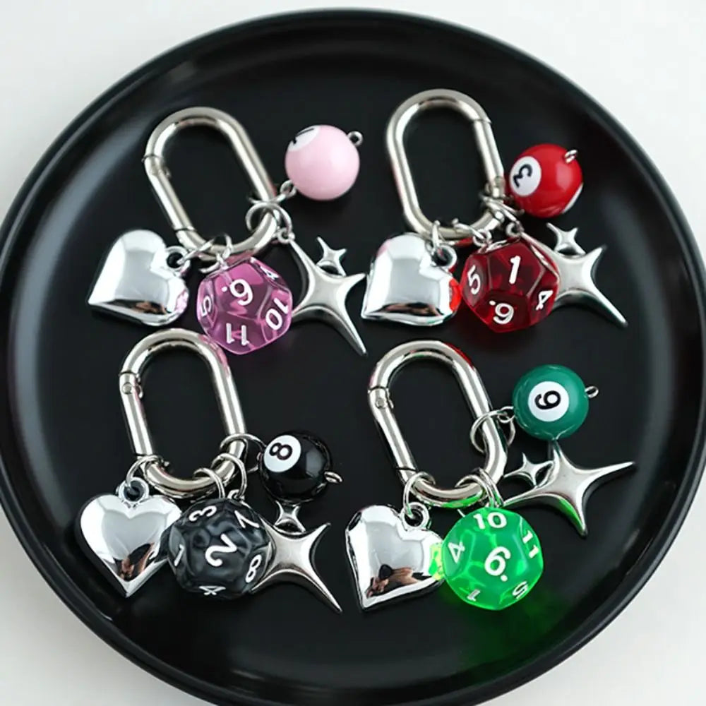 Fashion Billiard Pool Keychain Colorful Irregular Mini Billiards Keychains Ins Creative 12 Sides Cube Keyrings Zpaxo