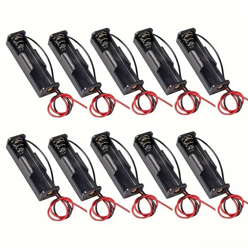10pcs 18650 Battery Holder Box 1 Slot 3.7V DIY Battery Storage Case Black Plastic Container with Connect Black Red Wire Lead Pin Zpaxo