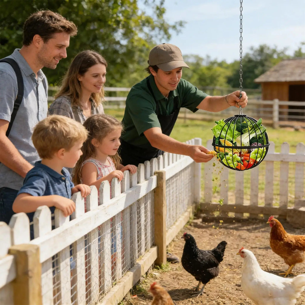 Chicken Feeders Adjustable Height Hen Food Dispenser Hangable Metal