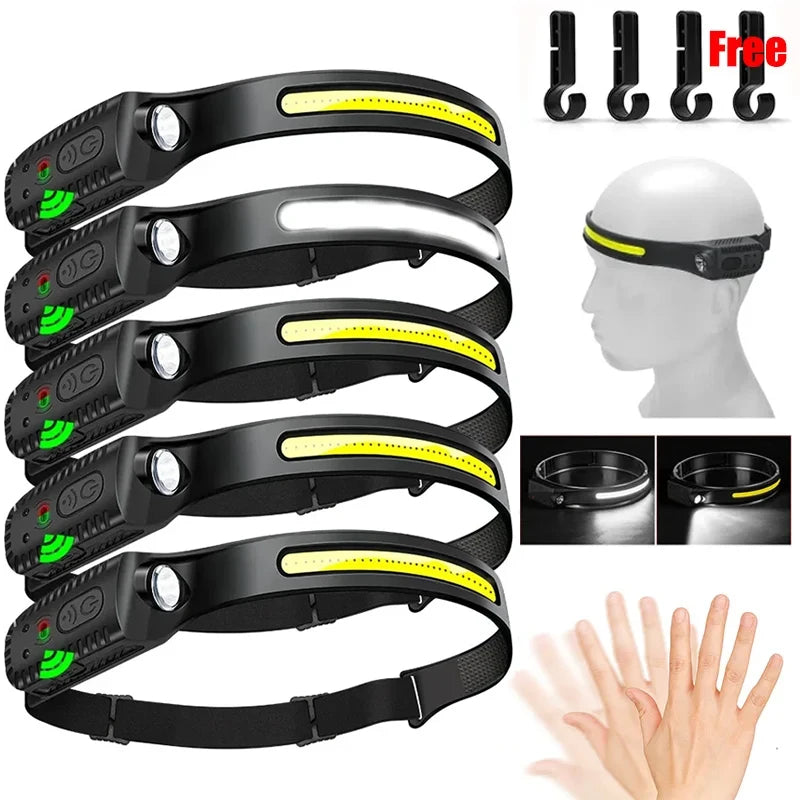 COB LED Headlamp USB Rechargeable – Waterproof Camping Torch