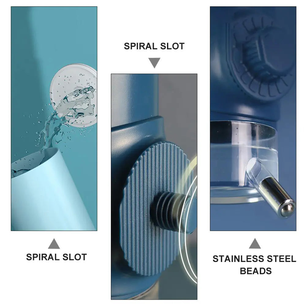 Pet Hanging Water Bottle Snap- Front Back Use Lid Fill Stainless