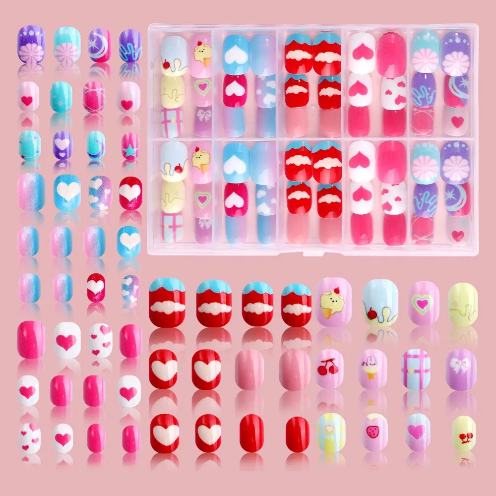 Kawaii Children False Nails Flower Heart Candy Kids Fake Ice Cream Zpaxo Style 07