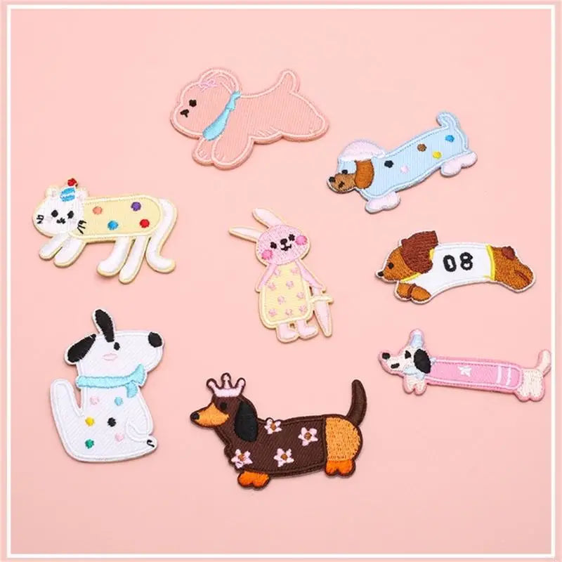Dog Animal Embroidered Iron Fabric Patches Jackets Backpacks Dress Hat