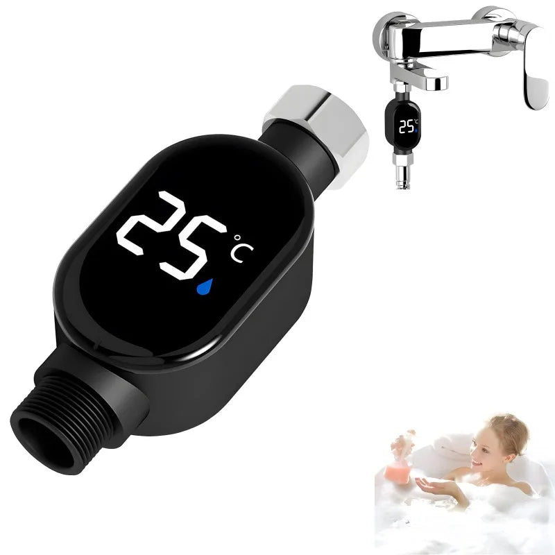Black Bathroom Led Display 0℃~99℃ Home Water Shower Thermometer Water Accurate Temperature Measurement Meter Bathroom Zpaxo 1Pcs