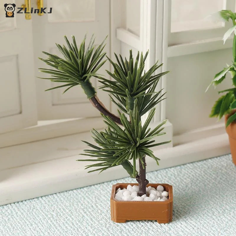 ▶1Pcs Micro Landscape Garden Bonsai Ornament 1/12 Dollhouse Simulation Pine Tree Green Plants Bonsai Model Scene Decoration Zpaxo