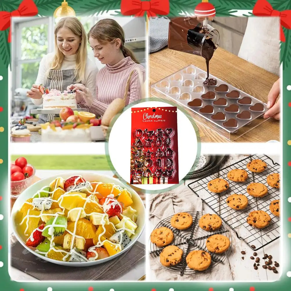 20Pcs/Set Stainless Steel Christmas Cookie Cutters Mini Baking Molds Snowman Tree Star Bell Designs For Cookies Fondant Holiday Zpaxo