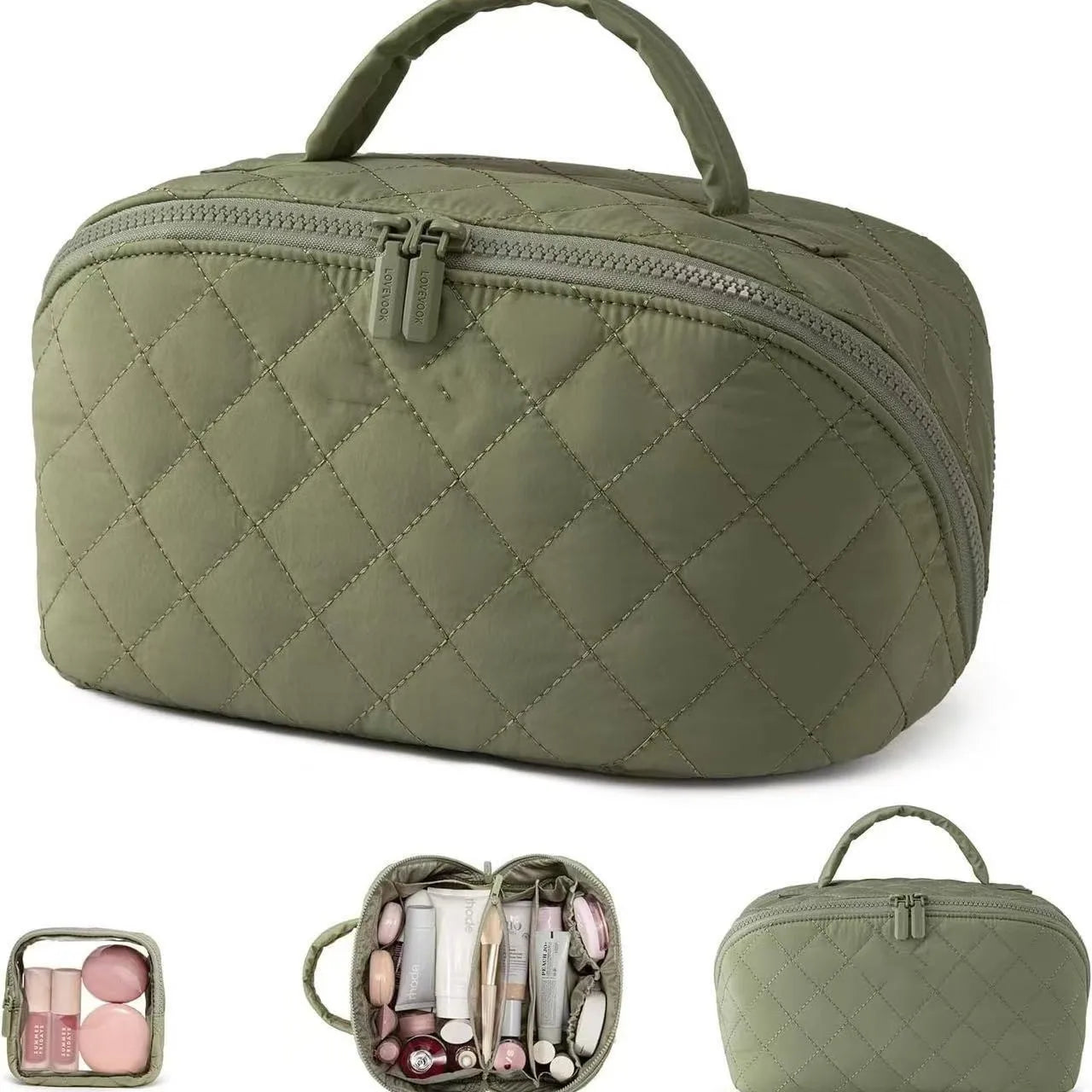 New Large Capacity Portable Makeup Bag, Makeup Brush Storage Bag, Leak-Proof High-end Travel Grooming Toiletry Organizer Bag Zpaxo Green
