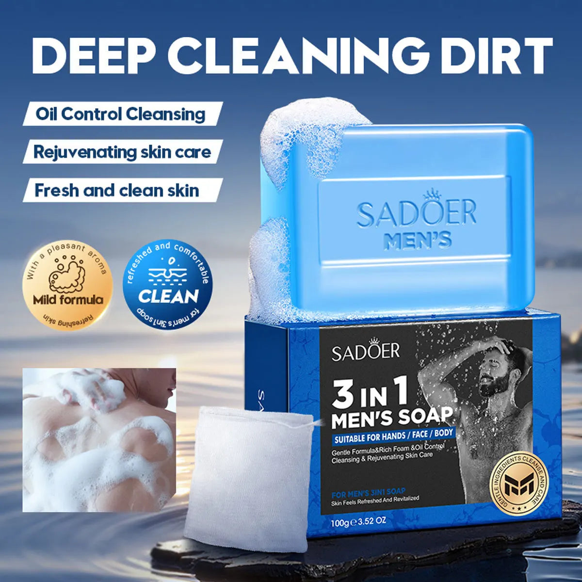 SADOER Men's 3-in-1 Witch Hazel & Aloe Bar Soap | Face & Body Men's Bar Soap Zpaxo