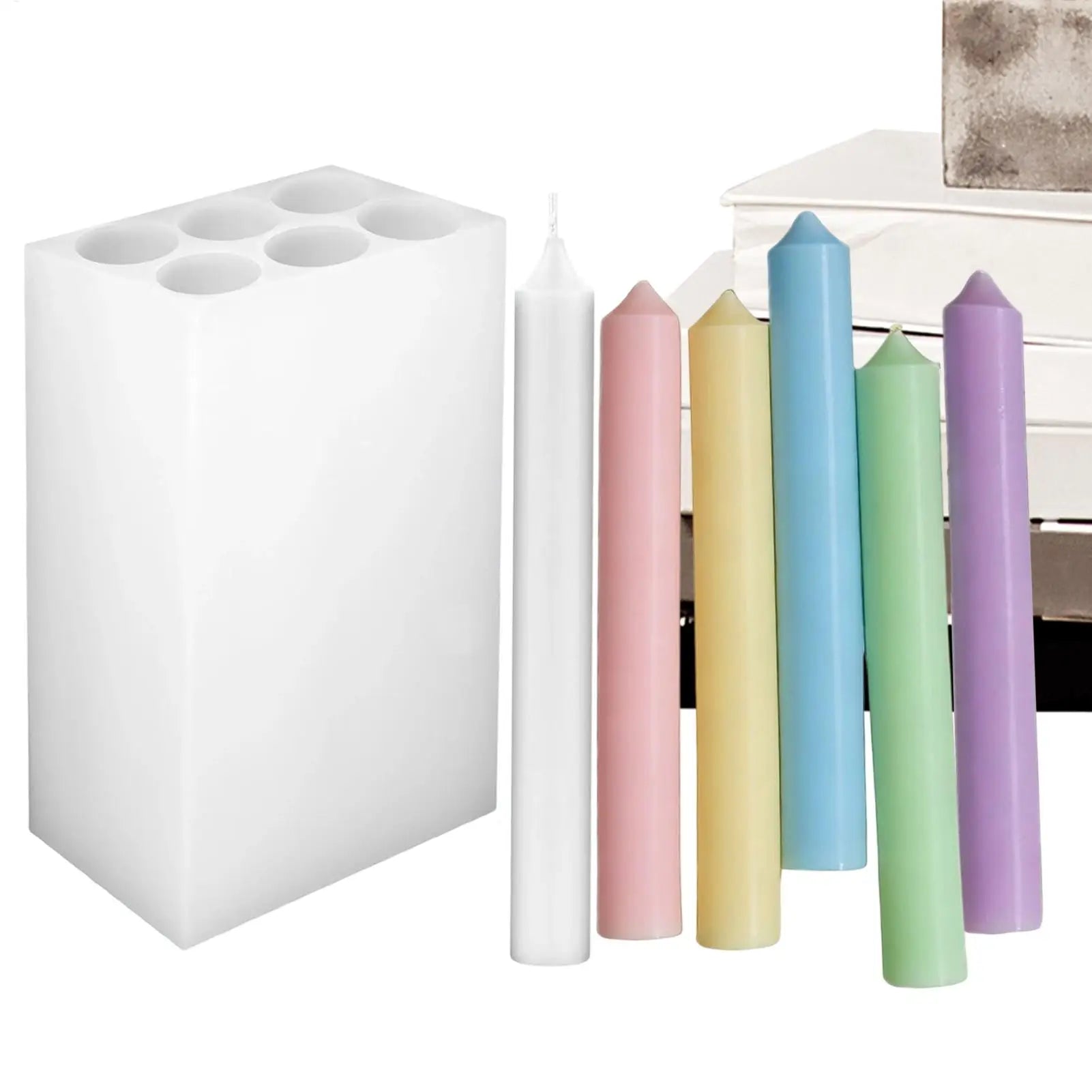 6 Cavity Long Taper Candle Making Molds Silicone Easy Release DIY