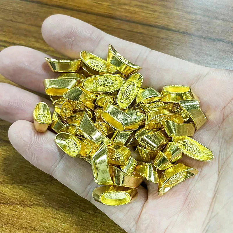 Year New Bar Lucky Money Prosperity Ingot Gold Chinese Yuan Bao Wealth Golden Statue Ingots Decor Ornament Decorative 10pcs Zpaxo