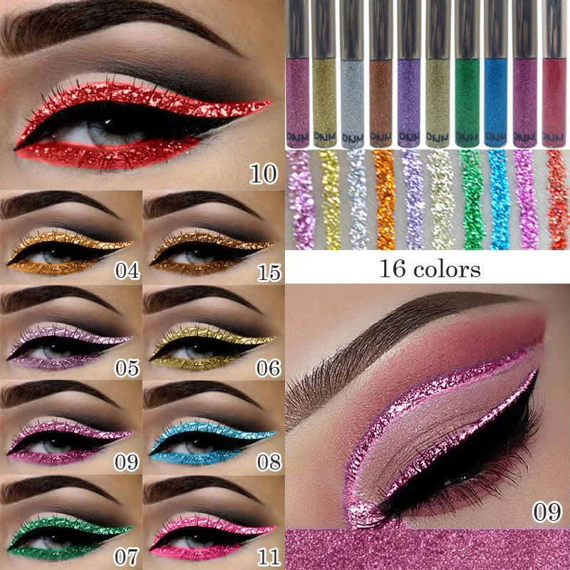 16 Colors Diamond Liquid Eyeliner Professional Silver Green Shiny