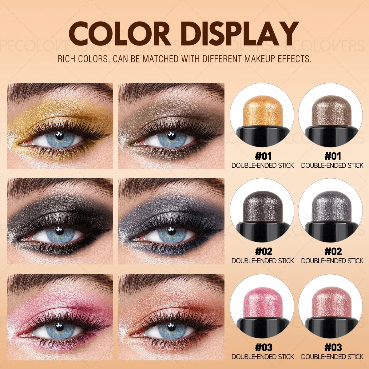 1PC Shimmer Colorful Double-Ended Glitter Eyeshadow Stick - Waterproof, High Pigmented, Long-Lasting, For Eyelids & Eye Creases Zpaxo