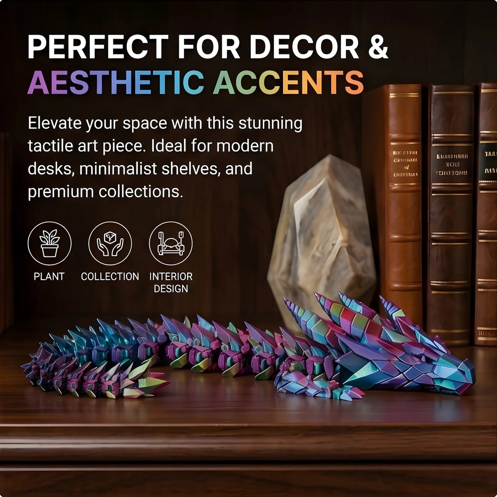 3D Printed Articulated Dragon Flexi Fidget Toy Posable Crystal Desk