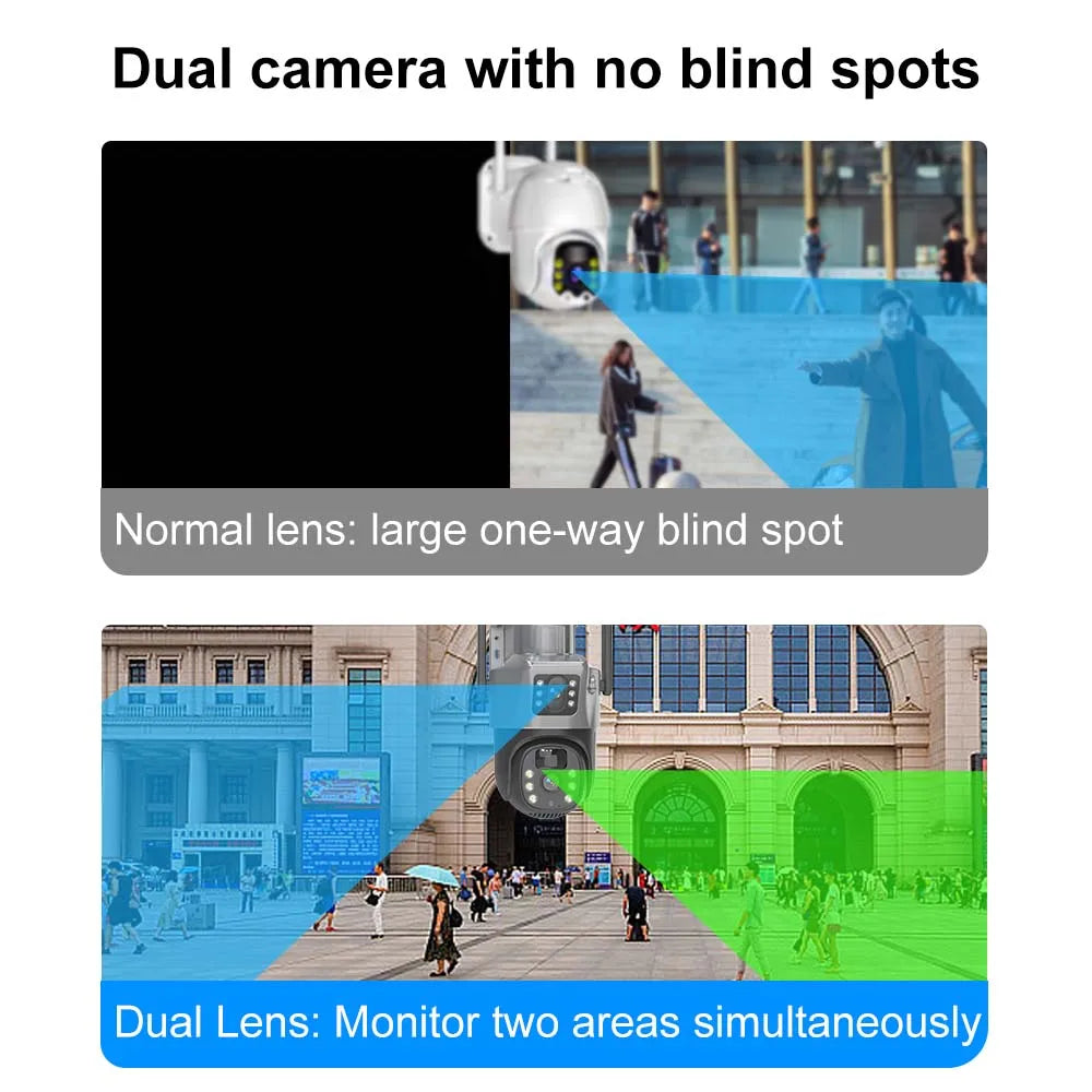 4K 8MP Solar Battery WiFi Camera Dual Lens Dual Screens Outdoor Camera PIR Human Detection Security Protection PTZ Video Cameras Zpaxo