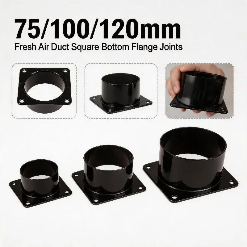 Black Square Flange Connector 75–150mm | ABS Plastic Duct Fitting