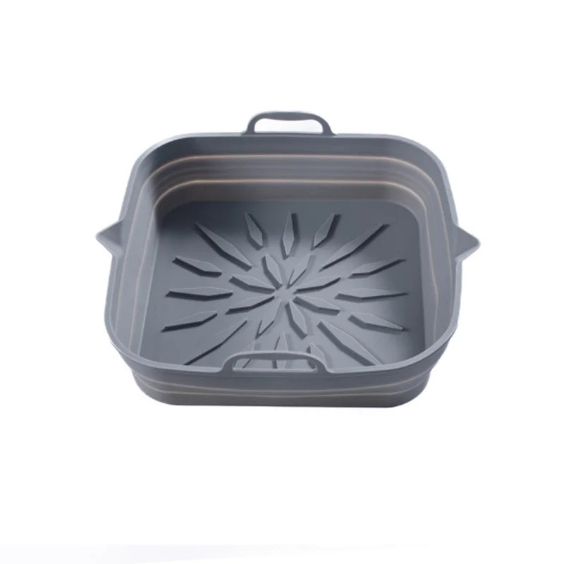 Silicone Air Fryers Liner Oven Baking Tray Square Oven Baking Tray Basket Reusable Liner Pizza Basket Mat Insert Dish Pan Zpaxo gray