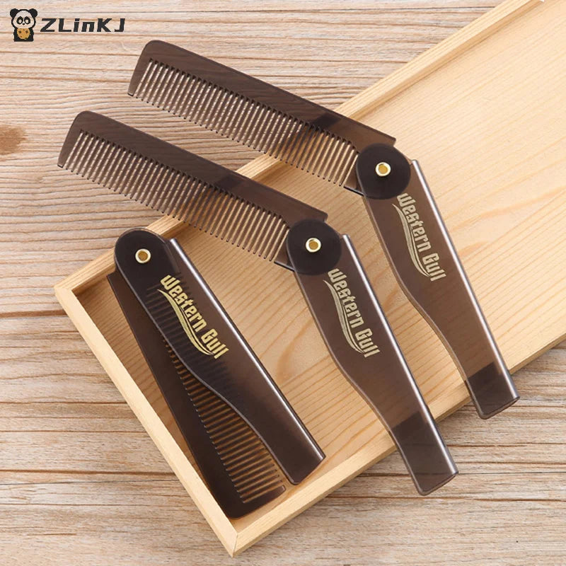 ▶1PCS Portable Foldable Pocket Combs Oil Head Plastic Beard Combs For Man Women Folding Comb Barber Hair Styling Tool Zpaxo