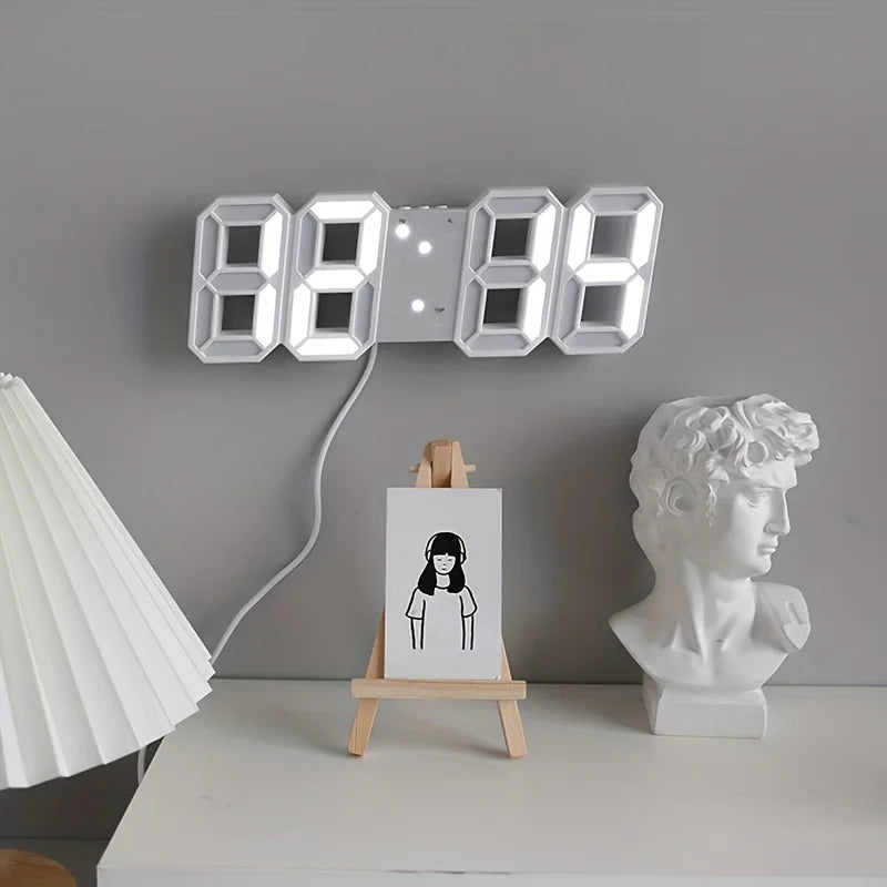 3D LED Wall Clock Modern Digital Design Nightlight Luminous Alarm
