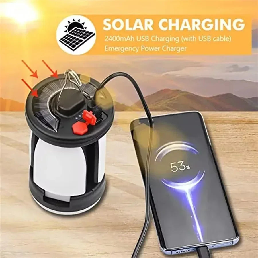 Power Solar LED Camping Lantern Rechargeable Lamp Foldable Light Zpaxo