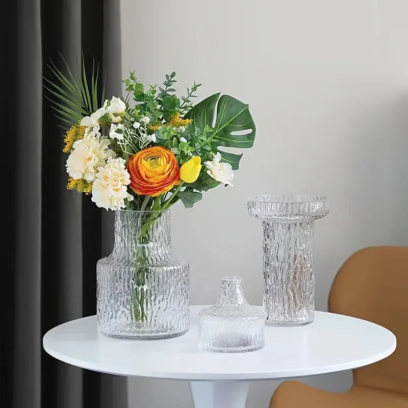 Nordic Retro Textured Glass Vase Bottle Flower Pot Hydroponic Tank