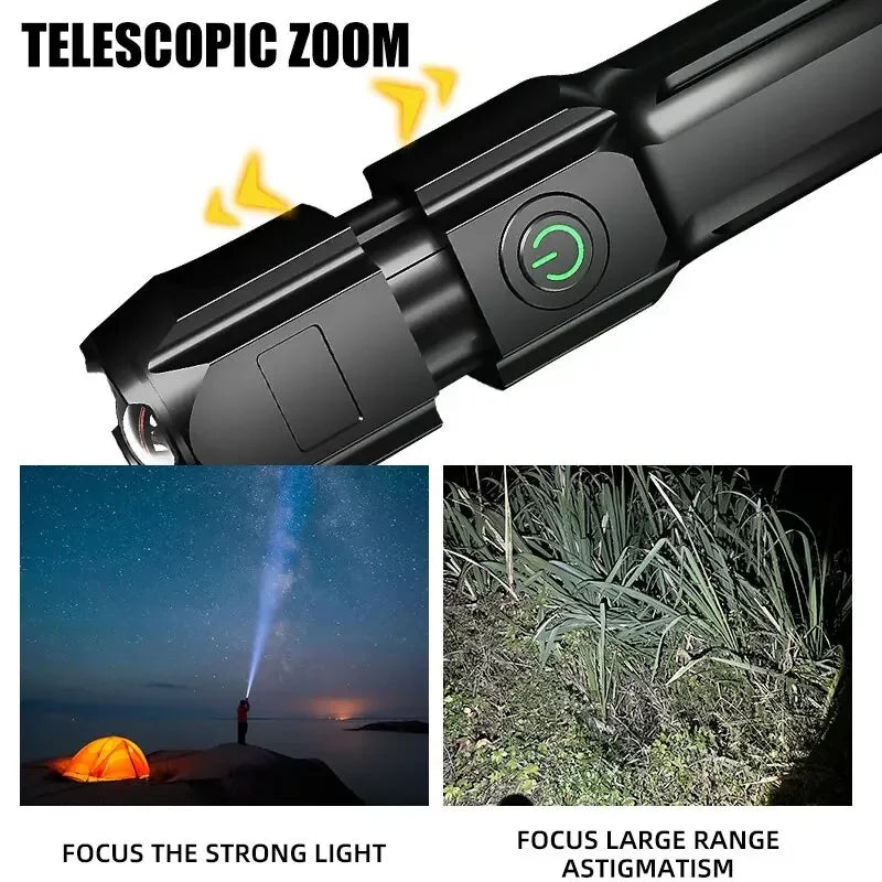 Powerful LED Flashlight Rechargeable USB Built-in Lithium Battery Waterproof Zoom Fishing Hunting Camping Tactical Flashlight Zpaxo