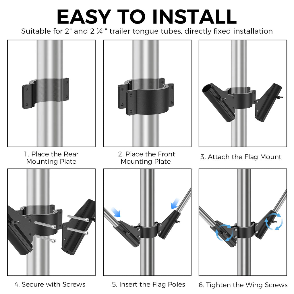 Double Flagpole Holder For RV Camper Trailer Tongue Jack Tube Heavy Duty Anti Rust Aluminum Dual Flag Pole Mount Camping Supplie Zpaxo