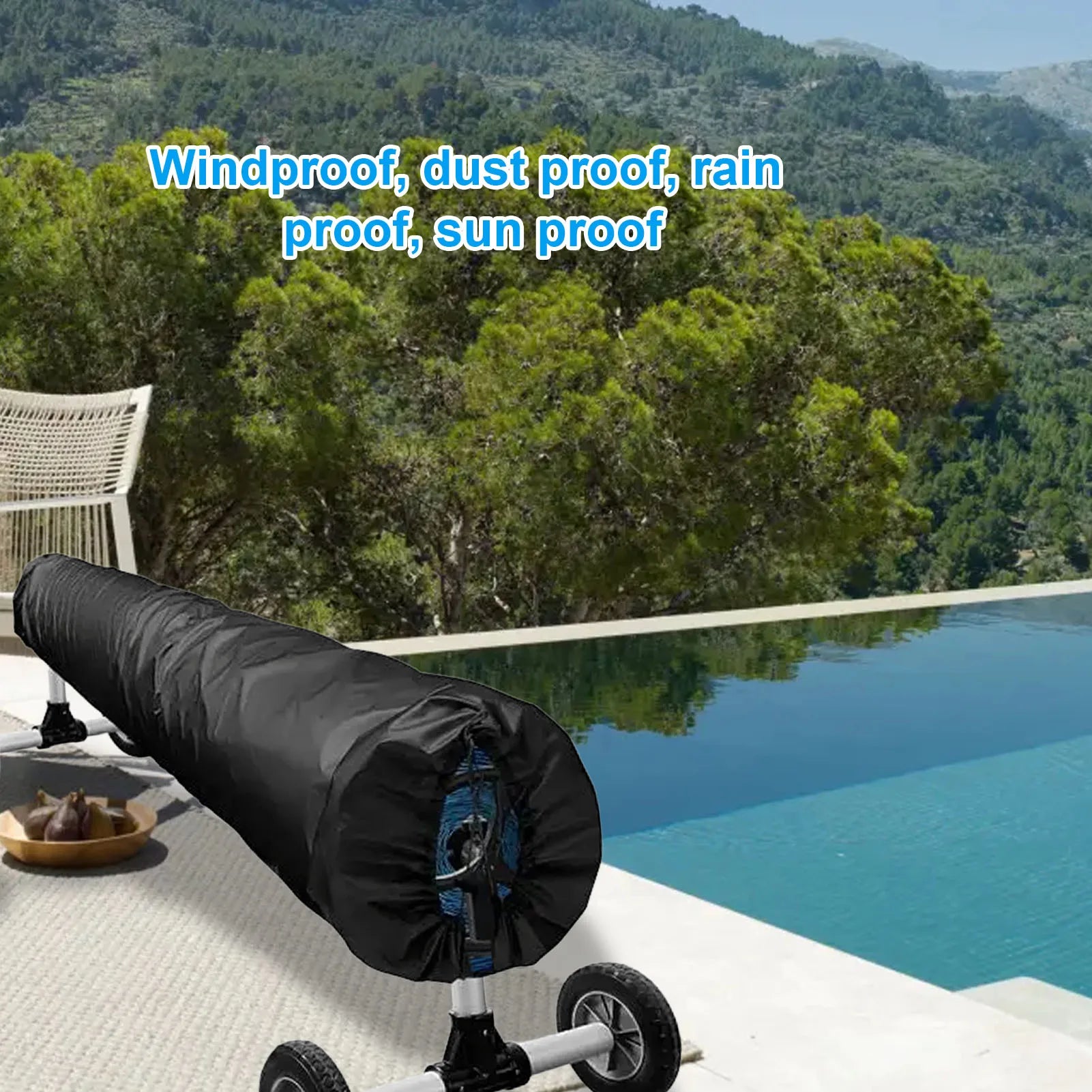 Summer Pool Solar Reel Protective Cover Oxford Cloth Outdoor Pool Solar Reel Blanket Protector for Swimming Pools Black Zpaxo