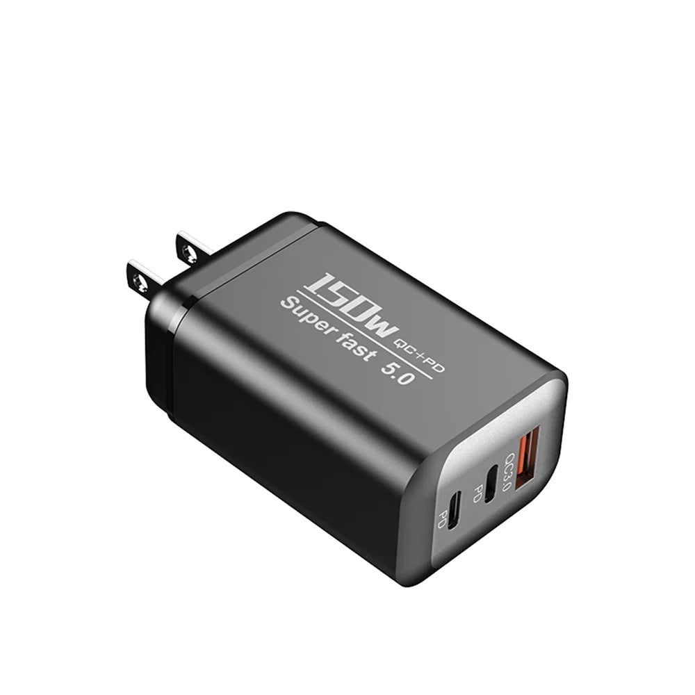 150W 3-in-1 USB-C Fast Charger PD QC3.0 | EU UK US Plug USB-C Wall Charger Zpaxo US Black