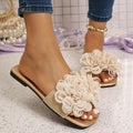Flower Women Slippers Designer Slides Women Fashion Flat Slippers Casual Beach Shoes Women Summer Anti-slip Slip on Sandals Zpaxo Gold 40