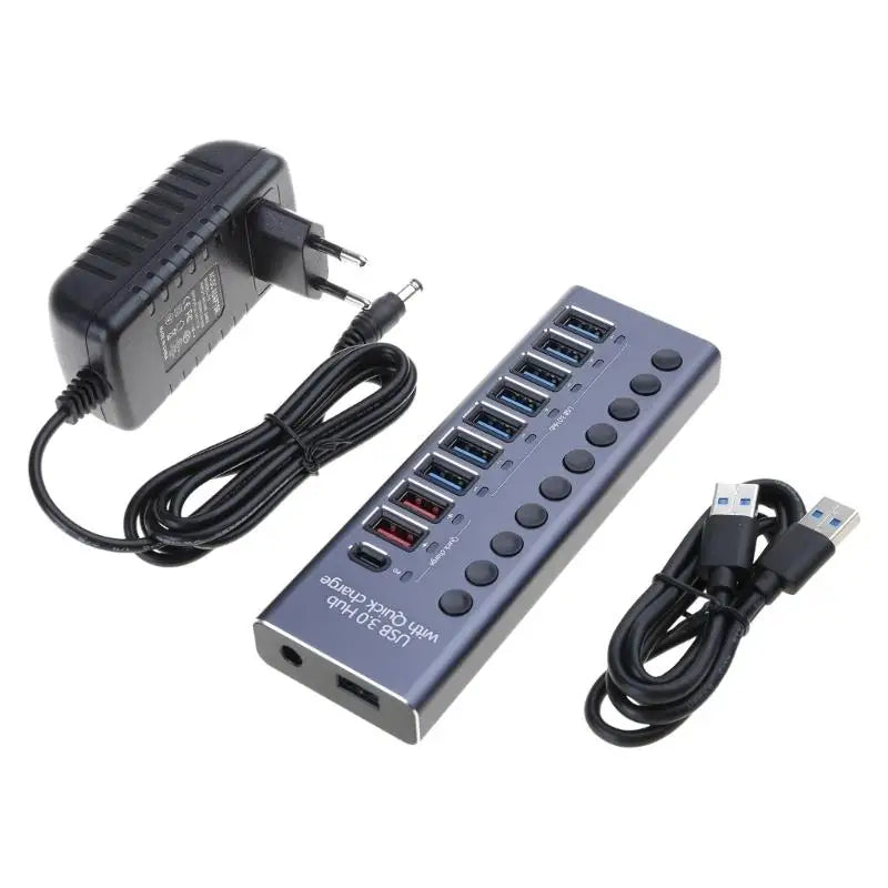 652F 9-Port USB C Hub Expander Power Switches LED Zpaxo