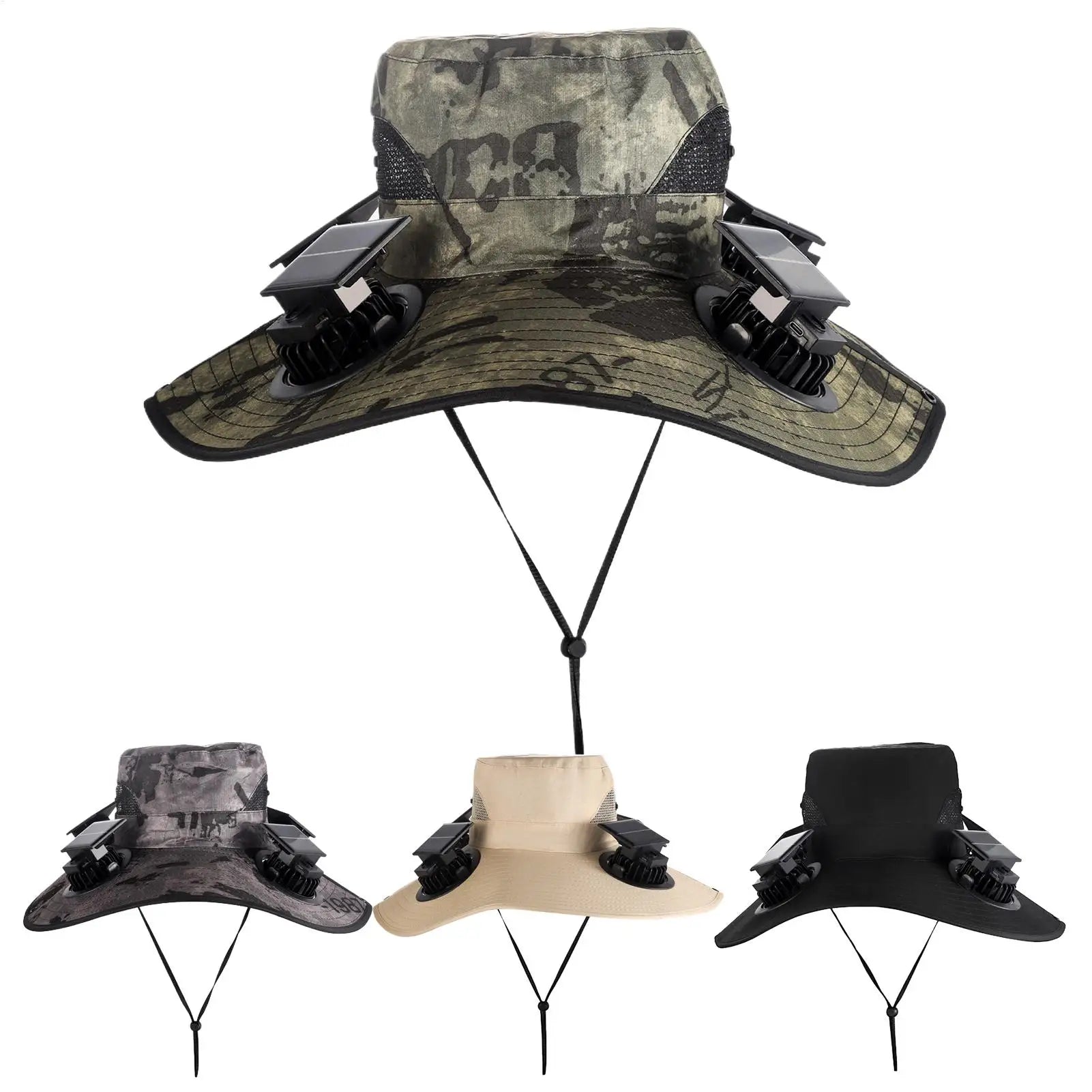 Large Quick Dry Bucket Hat Solar Powered Fan USB Charging Sun Men