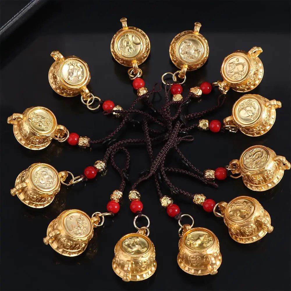 2 Pcs Zinc Alloy Zodiac Keychain Chinese Signs Pendant Keys Accessory Special Pattern Crafts Car Key Chain Lovely Gift Zpaxo