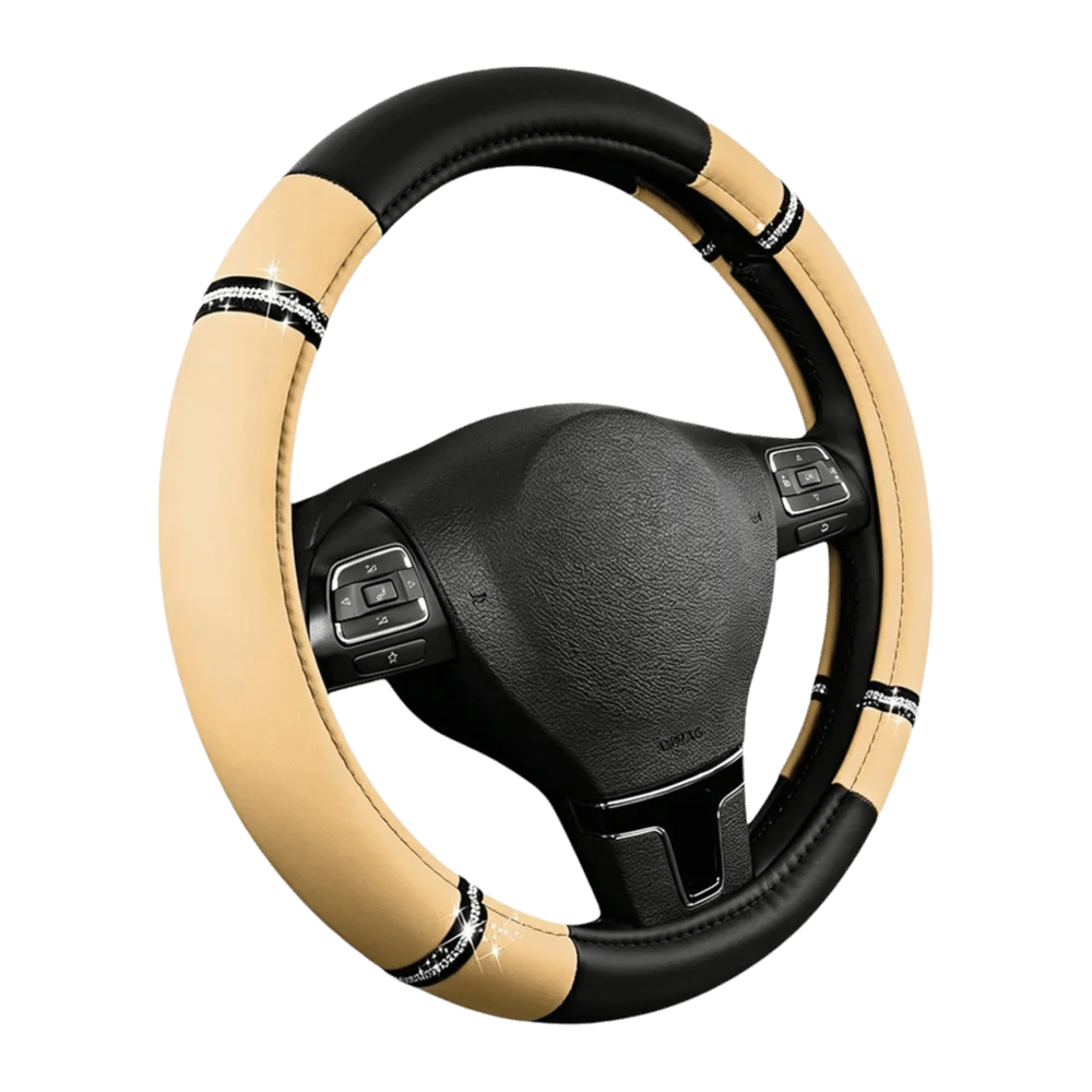 PU Leather Steering Wheel Cover Diamond Stitching Anti-slip Wrap Zpaxo Beige