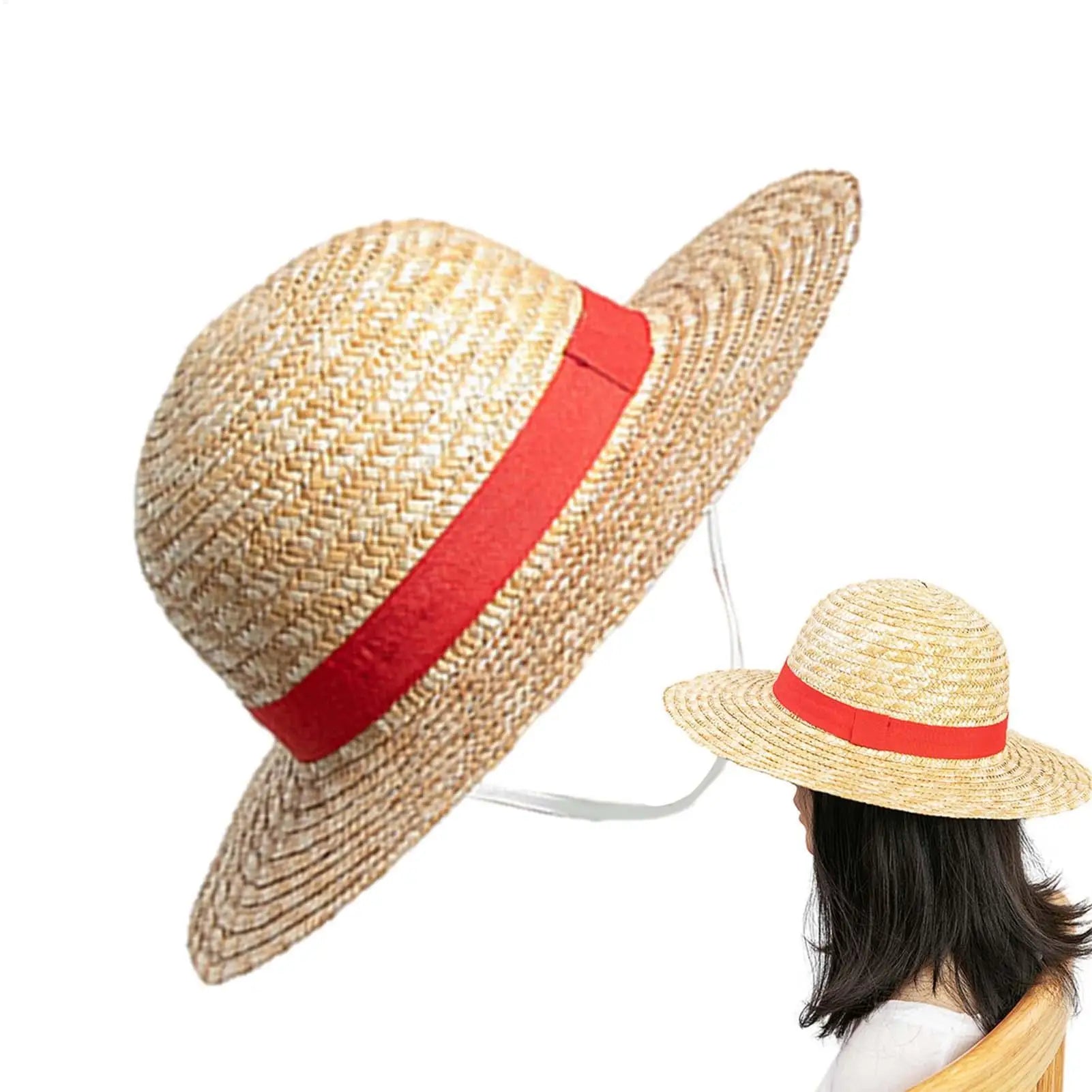Anime Straw Hat Cosplay Costume Prop Yellow Woven Sun String Fans