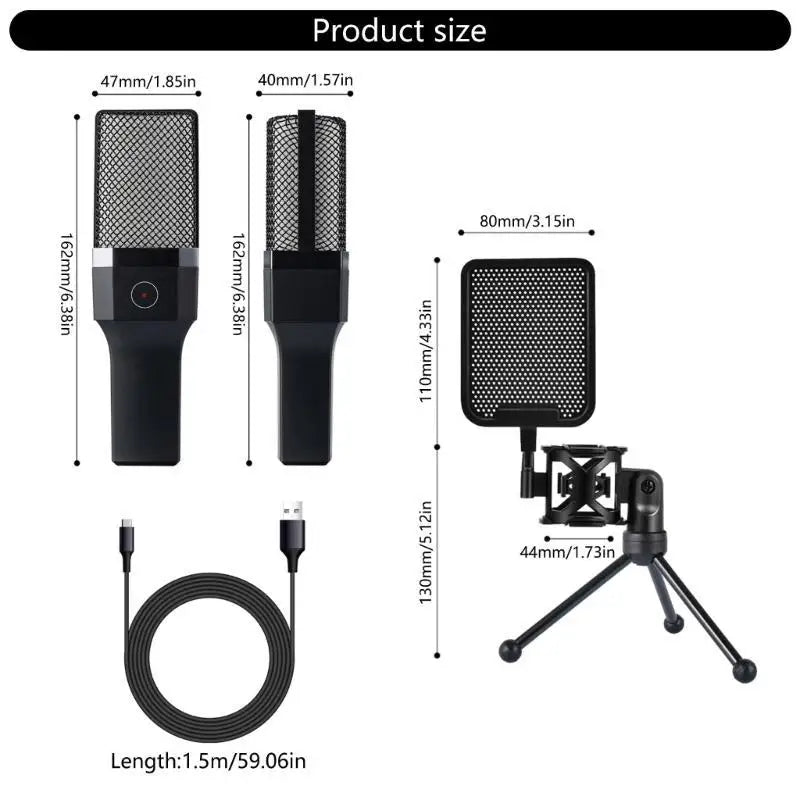 652F USB Condenser Microphone Lighting Adjustable 360 Degree Stand Zpaxo