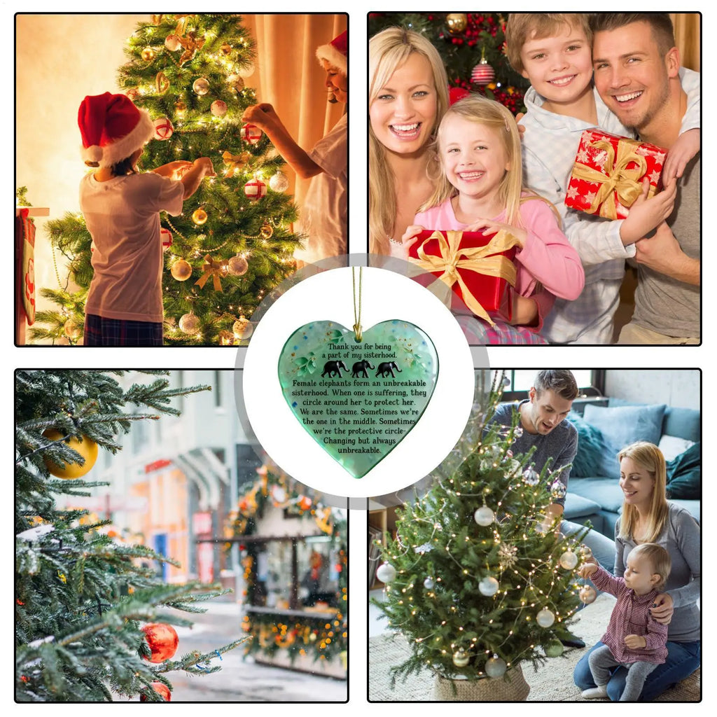 Elephant Sisterhood Ornament Heart Shaped 2D Acrylic Christmas Tree