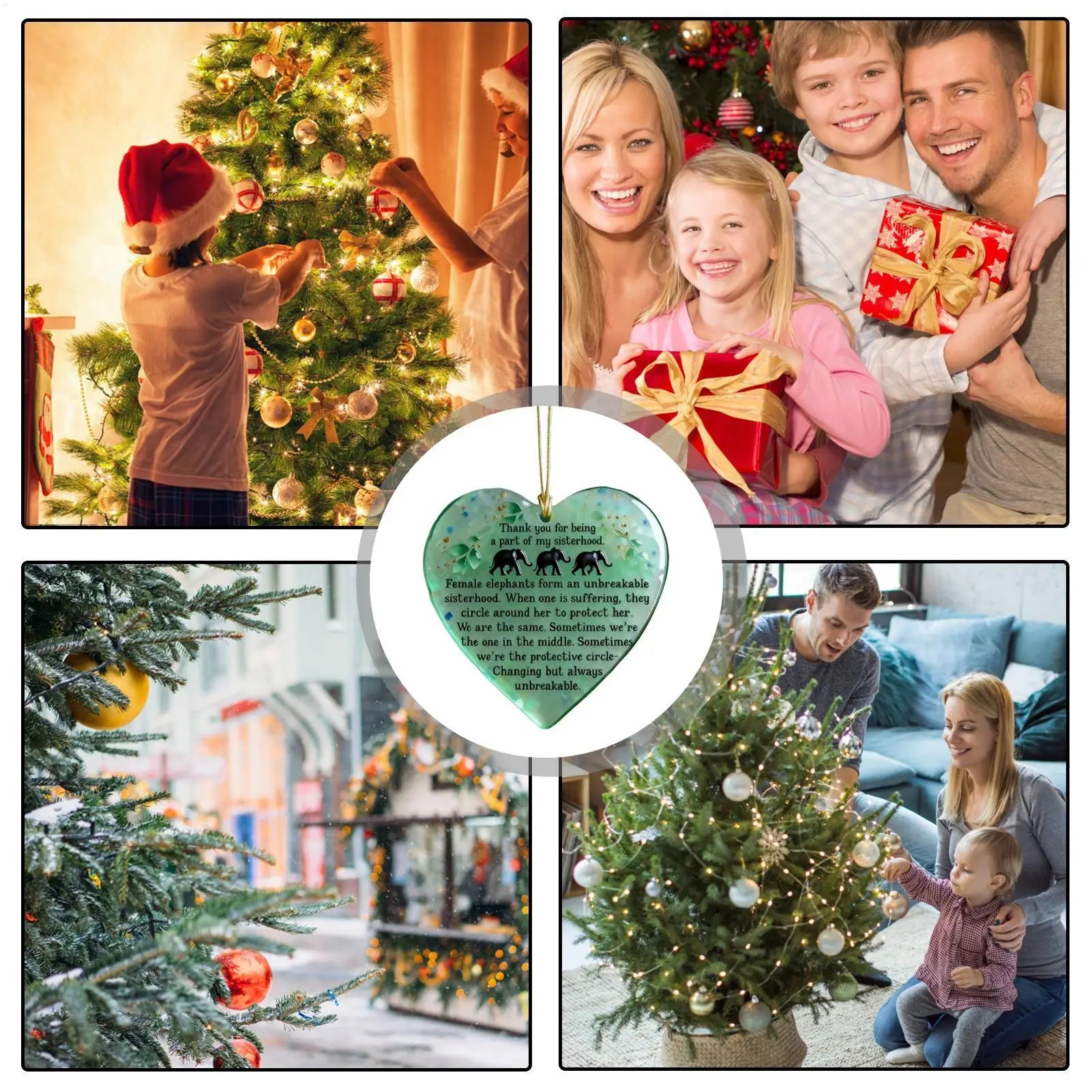 Elephant Sisterhood Ornament Heart Shaped 2D Acrylic Christmas Tree