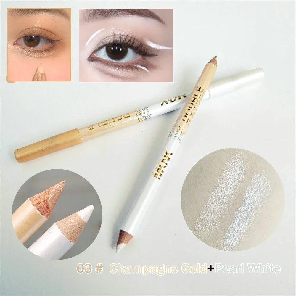 Mulitfuntional Two-Tone Black White Wood Eyeliner Pencil Pearl Highlighter Makeup Pen Brown Eyebrow Draw Lower Eyelash Cosmetics Zpaxo