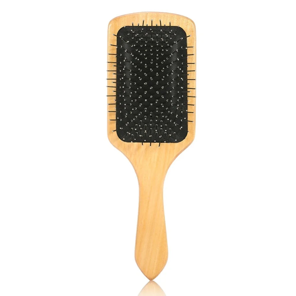 Wood Steel Needle Scalp Massage Comb X Ergonomic Handle Hairbrush Zpaxo A